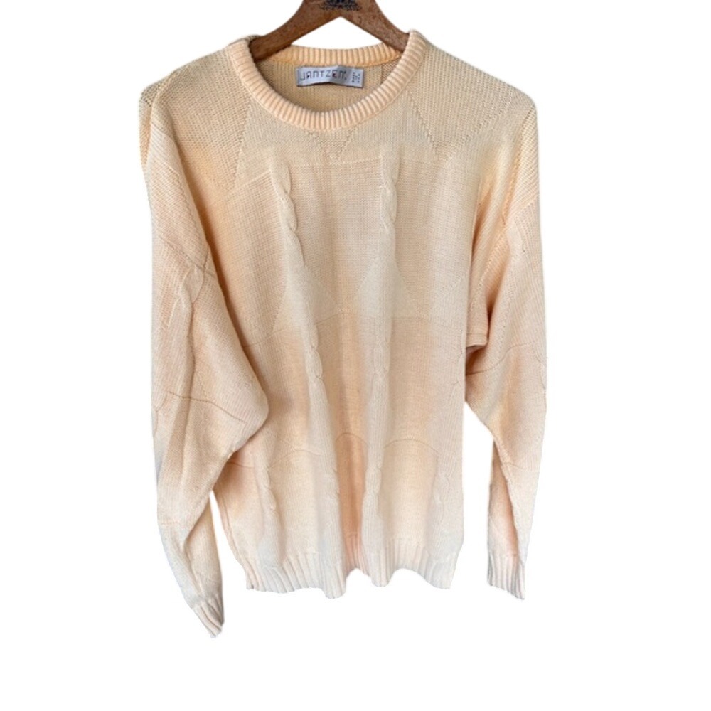 Mens Large Vintage Jantzen Yellow‎ Cable Knit Pullover Grandpa Sweater USA